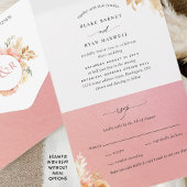 RSVP Aエレガントとピーチとコーラル結婚フローラ オールインワン招待状