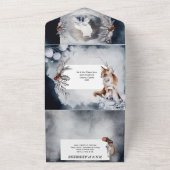 RSVP Allを使った冬結婚の赤狐のカントリースノー オールインワン招待状 (外側)