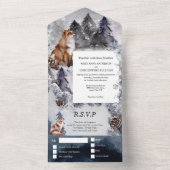 RSVP Allを使った冬結婚の赤狐のカントリースノー オールインワン招待状 (内側)