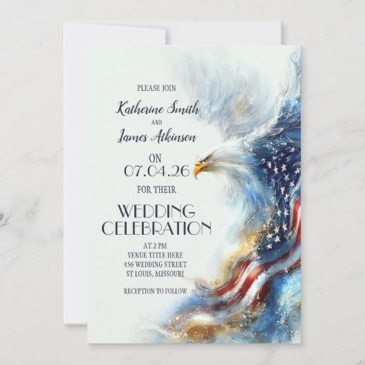 RSVP Bald Eagle Patriotic USA Semiquincentennial 招待状 (正面)