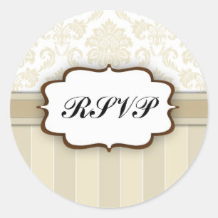 RSVP - Beige Damaskのステッストライプク ラウンドシール
