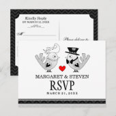 RSVP Black Love's Birds 結婚 Replyはがき インビテーションポストカード (正面/裏面)