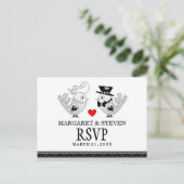 RSVP Black Love's Birds 結婚 Replyはがき インビテーションポストカード (スタンド正面)