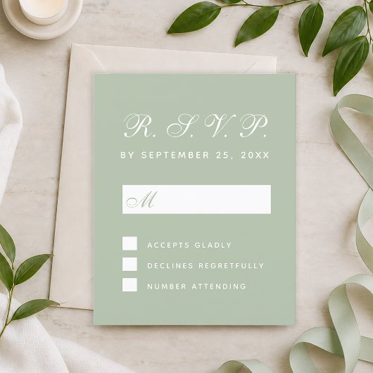 RSVP Budget Sage Green カリグラフィー返信カード