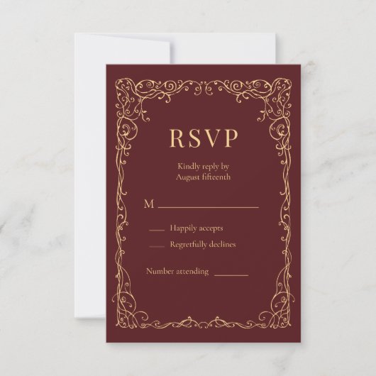 RSVP Burgundy Gold Minimalist Wedding (正面)