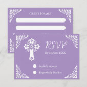 RSVP Card Floral Cross Christening Lilac (正面/裏面)