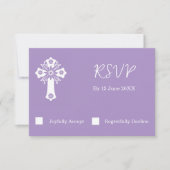 RSVP Card Floral Cross Christening Lilac (正面)