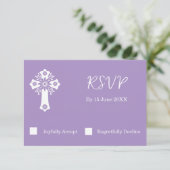 RSVP Card Floral Cross Christening Lilac (スタンド正面)