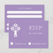 RSVP Card Floral Cross Christening Lilac (正面/裏面)