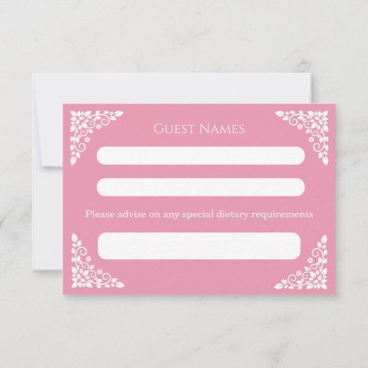 RSVP Card Floral Cross Christening Rose Pink (裏面)
