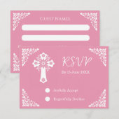 RSVP Card Floral Cross Christening Rose Pink (正面/裏面)