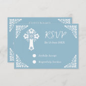 RSVP Card Floral Cross Christening Sky Blue (正面/裏面)