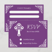 RSVP Card Floral Cross Christening Sweet Plum (正面/裏面)