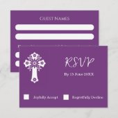 RSVP Card Floral Cross Christening Sweet Plum (正面/裏面)