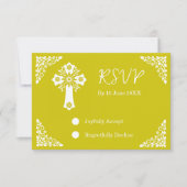 RSVP Card Floral Cross Christening Yellow (正面)