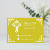 RSVP Card Floral Cross Christening Yellow (スタンド正面)