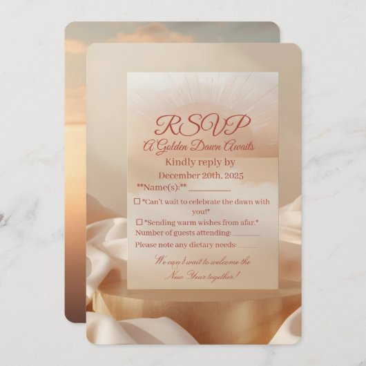RSVP Card – Golden Dawn | Elegant Sunrise New Year (正面/裏面)