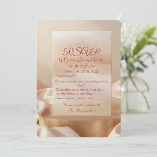 RSVP Card – Golden Dawn | Elegant Sunrise New Year (スタンド正面)