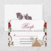 RSVP Card Quinceanera Red Charra Watercolor サンキューカード (正面/裏面)