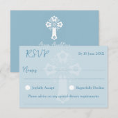 RSVP Card Style 1 Floral Cross Baptism Blue (正面/裏面)