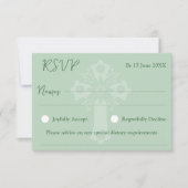 RSVP Card Style 1 Floral Cross Baptism Green (正面)
