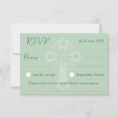 RSVP Card Style 1 Floral Cross Baptism Green (正面)
