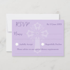 RSVP Card Style 1 Floral Cross Baptism Lilac