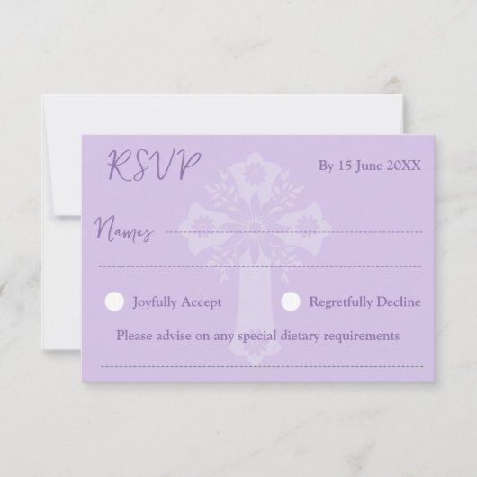 RSVP Card Style 1 Floral Cross Baptism Lilac (正面)