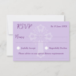 RSVP Card Style 1 Floral Cross Baptism Purple
