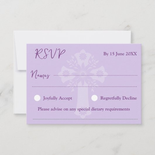 RSVP Card Style 1 Floral Cross Baptism Purple (正面)