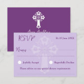 RSVP Card Style 1 Floral Cross Baptism Purple (正面/裏面)