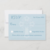 RSVP Card Style 2 Floral Cross Baptism Blue (正面)