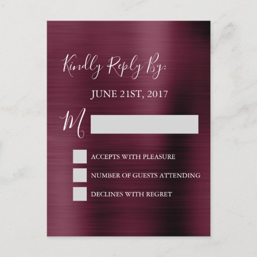 RSVP - Cranberry Burgundyの応答結婚カード インビテーションポストカード (正面)