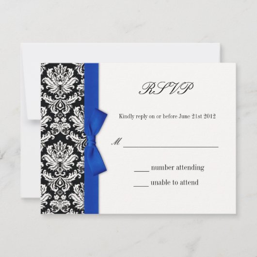 RSVP - Damask Blue Bowの応答結婚カード (正面)