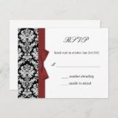 RSVP - Damask Burgundy Bowの応答結婚カード (正面/裏面)