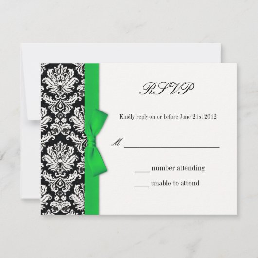 RSVP - Damask Green Bowの応答結婚カード (正面)