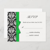 RSVP - Damask Green Bowの応答結婚カード (正面/裏面)