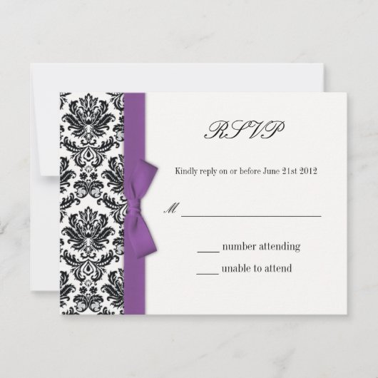 RSVP - Damask Purple Bowの応答結婚カード (正面)