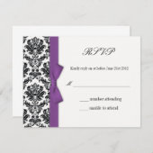 RSVP - Damask Purple Bowの応答結婚カード (正面/裏面)