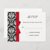 RSVP - Damask Red Bowの応答結婚カード (正面/裏面)