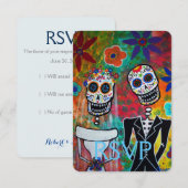RSVP Dia de Los Muertosの応答結婚カード (正面/裏面)