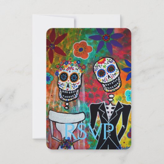 RSVP Dia de Los Muertosの応答結婚カード (正面)