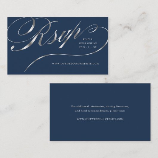 RSVP Elegant Silver Script Online Wedding Insert プレイスカード (正面/裏面)
