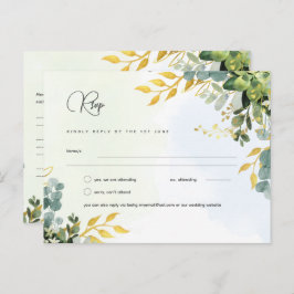 RSVP Eucalyptus結婚 - Water color Greenery Menu ポストカード