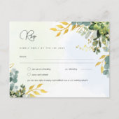 RSVP Eucalyptus結婚 - Water color Greenery Menu ポストカード (正面)