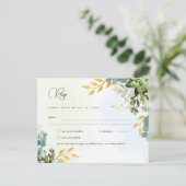 RSVP Eucalyptus結婚 - Water color Greenery Menu ポストカード (スタンド正面)