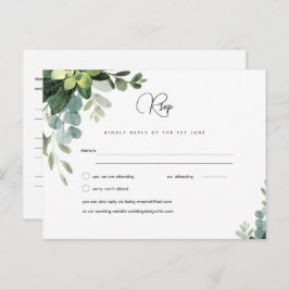 RSVP Eucalyptus結婚 - Water color Greenery Menu ポストカード
