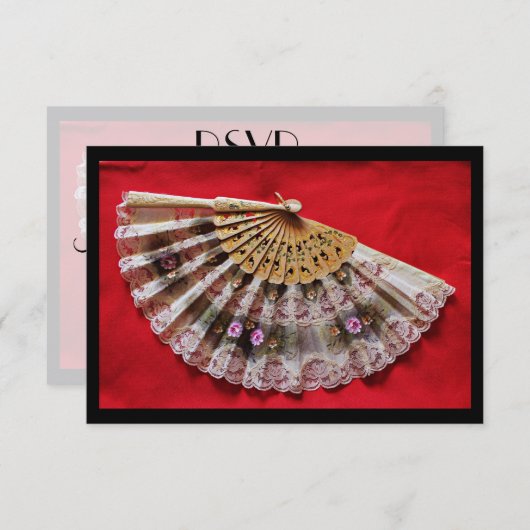 RSVP Hand 華美 Held Fan on a Red Background (正面/裏面)