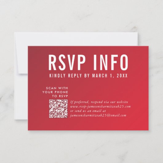 RSVP INFO CARD モダン dark red burgundy qrcode (正面)