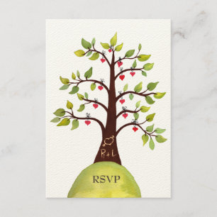 RSVP Monogram Green treeウエディングカード